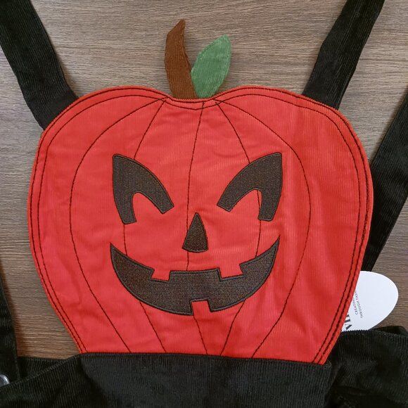 RARE Unique Vintage Black & Orange Jack-O-Lantern Pinafore Coverall Dress 14 - Picture 4 of 7